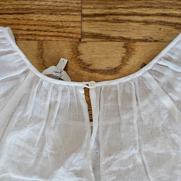 Joie Size S $150 100% Ramie Blouse Lace Details Pure White Excellent Condition - Picture 8 of 9
